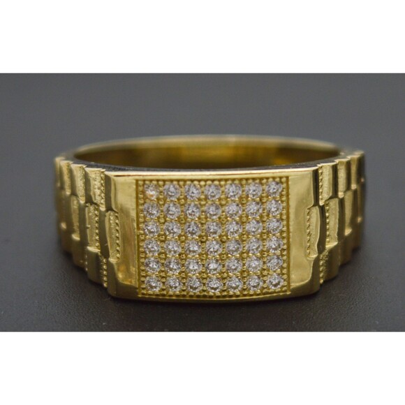 Real Solid 10K Yellow Rectangle CZ Railroad Style Ring All Sizes 3.9 gr 9.6mm